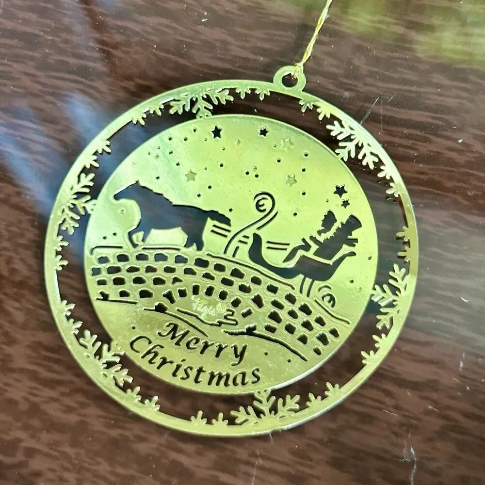 Lot of 7 Vintage Brass-Tone Cutout Christmas Ornaments